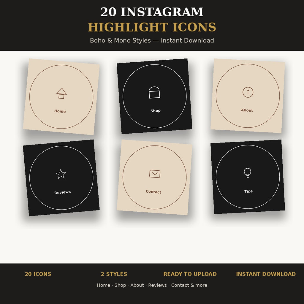 20 Instagram Highlight Cover Icons | Boho Minimal Branding Kit | Digital Download
