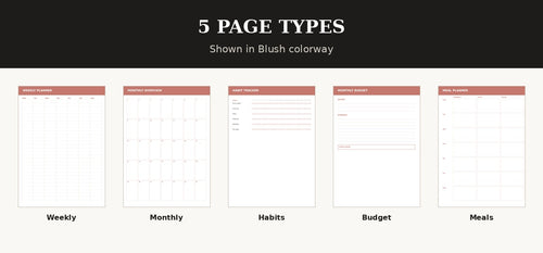 10 Printable Planner Pages | Weekly Monthly Habit Budget Meal Planner Digital Download