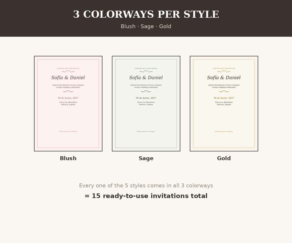 15 Wedding Invitation Templates | Editable Canva Digital Download | Elegant Boho Minimalist Classic Watercolor